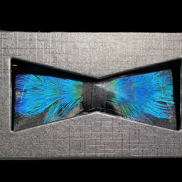 Blue Feather Bow Tie. Box included as in photos - Picture 1 of 2